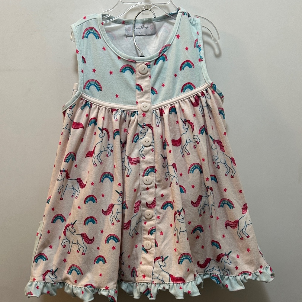 SweetHoney Pastel Rainbow and Unicorn Dress With Matching Bloomers Size 5Y